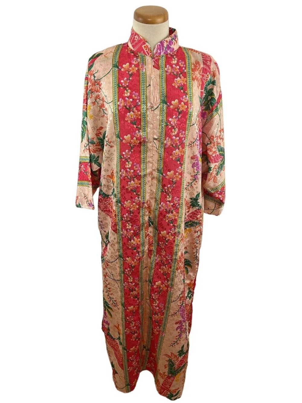 Vintage Hanes Women's M Muumuu Kaftan Tropical Flower Satin Brocade Zip Front